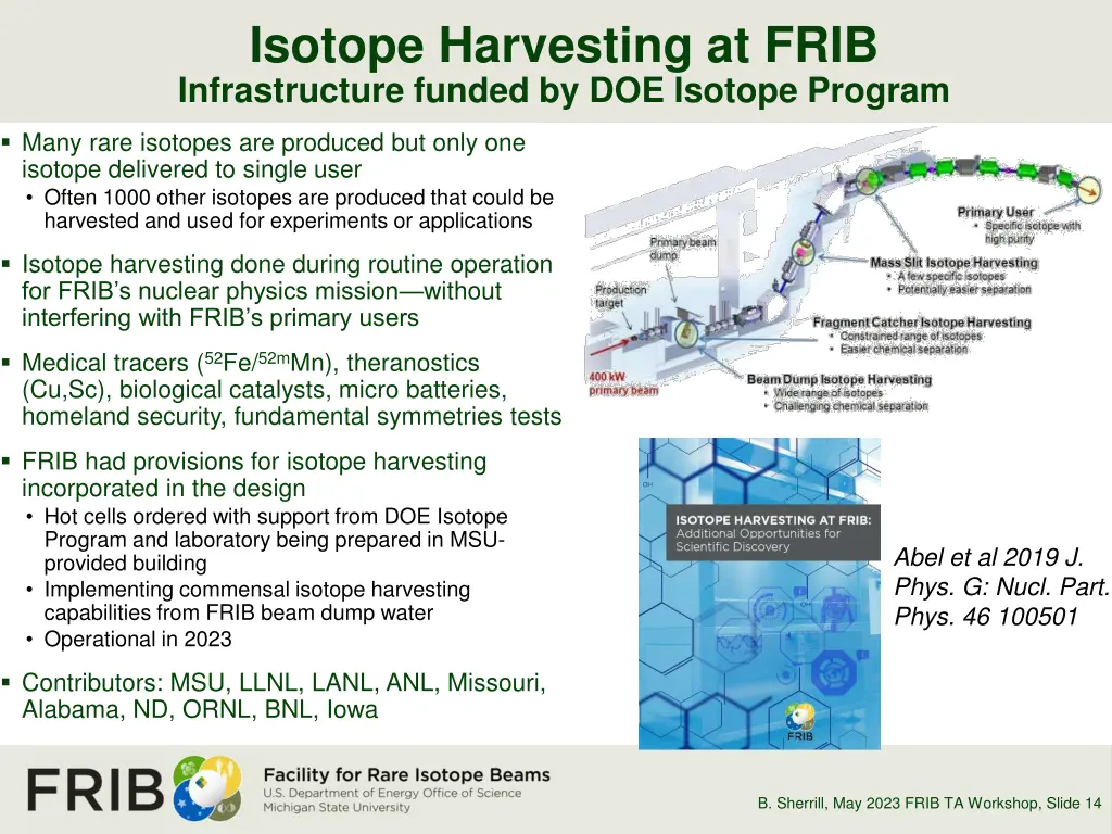 isotope harvesting at frib infrastructure funded