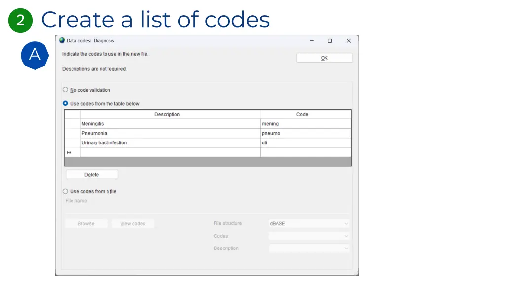 create a list of codes