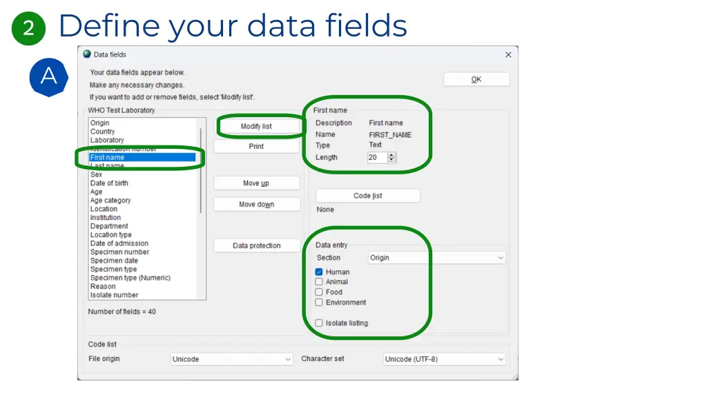 define your data fields