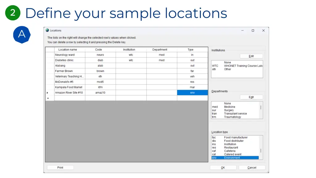 define your sample locations 1