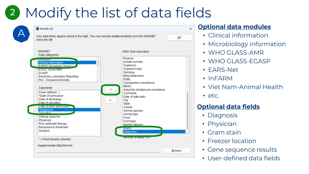 modify the list of data fields