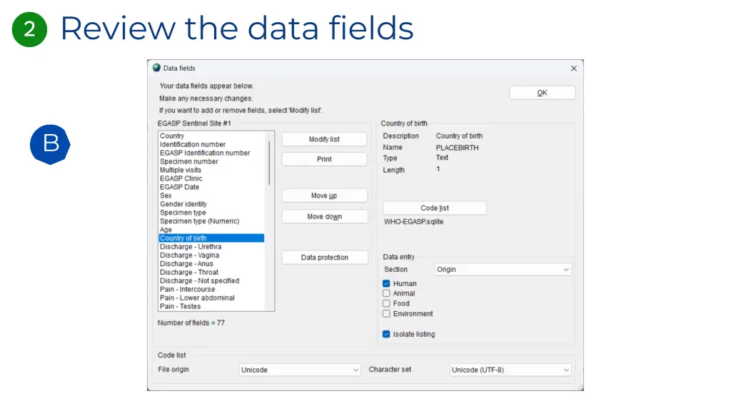 review the data fields