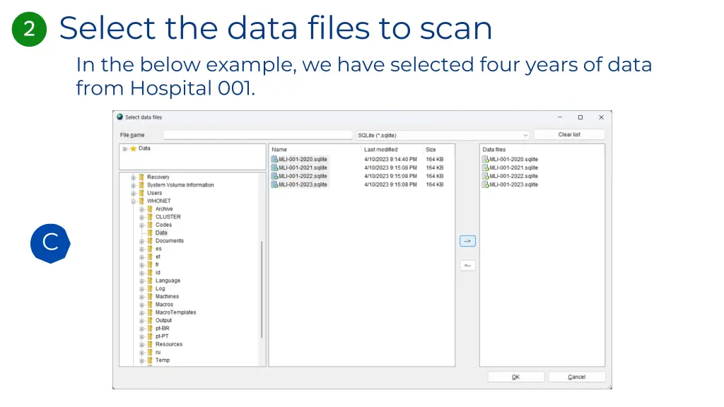 select the data files to scan in the below