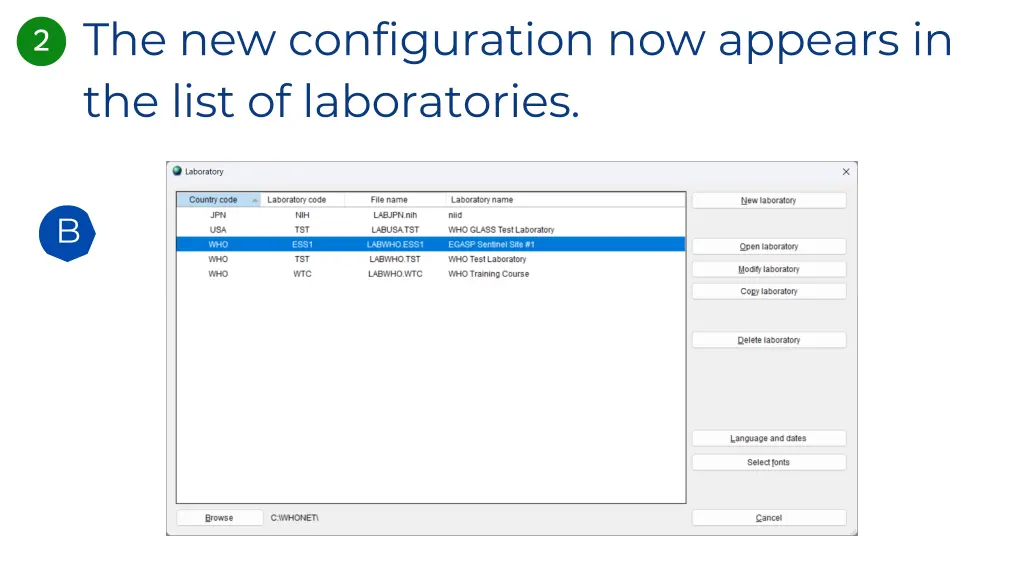 the new configuration now appears in the list