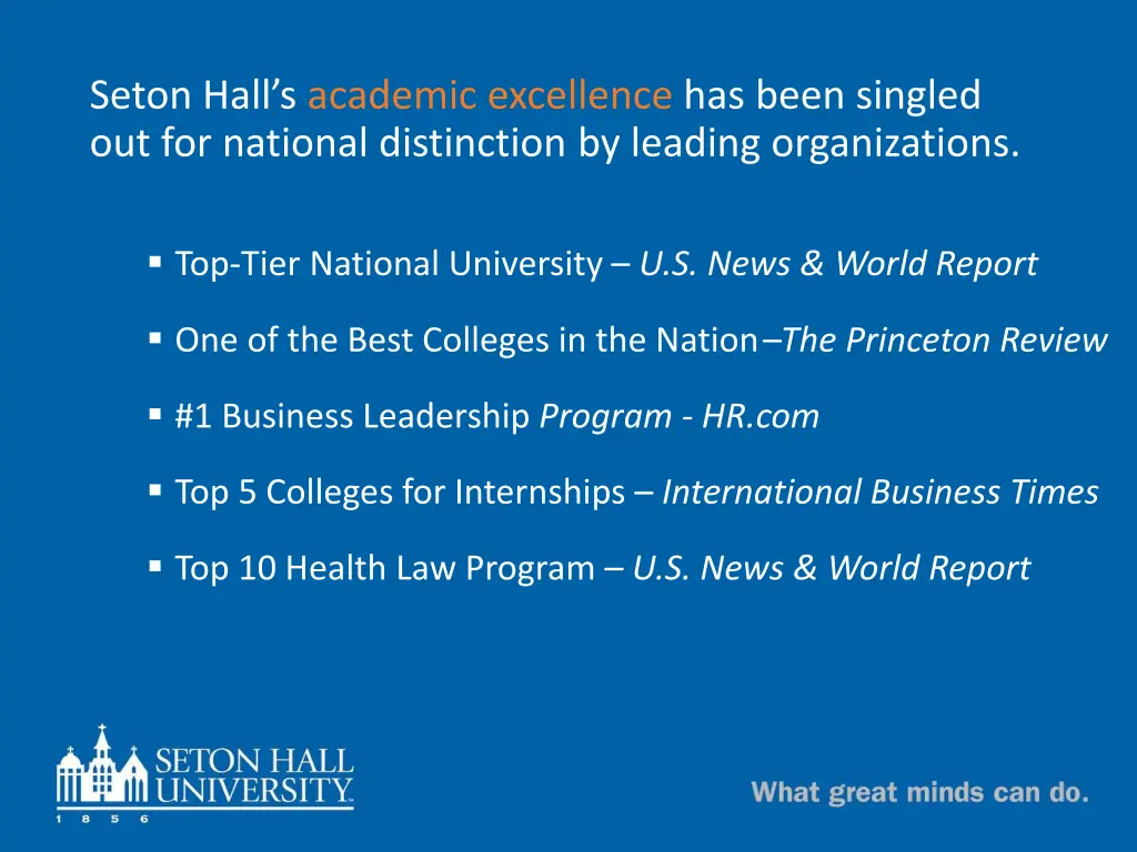 seton hall s academic excellence has been singled