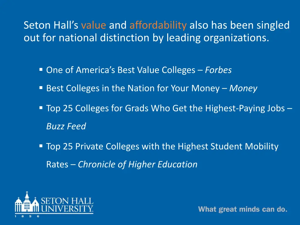 seton hall s value and affordability also