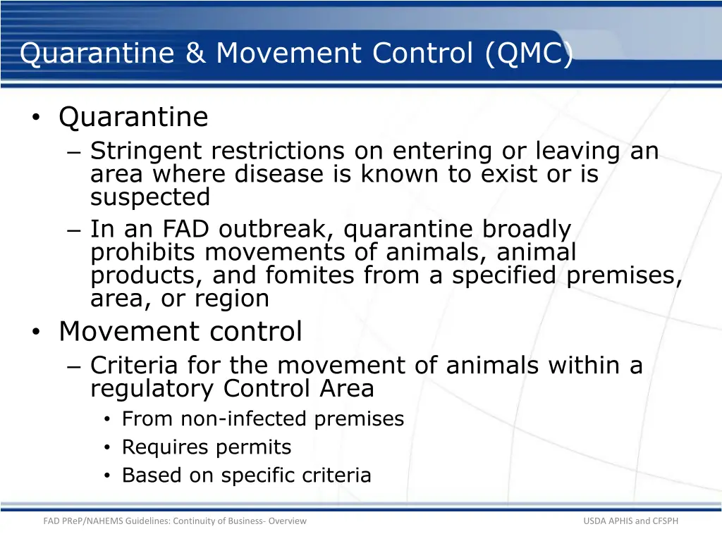 quarantine movement control qmc