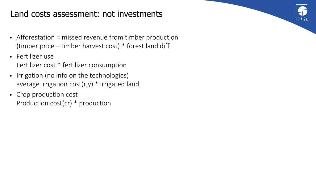 land costs assessment not investments