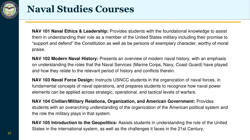 naval studies courses