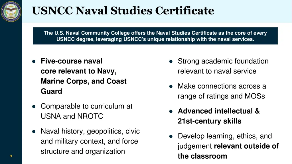 usncc naval studies certificate