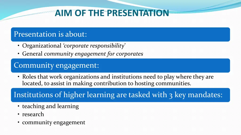 aim of the presentation