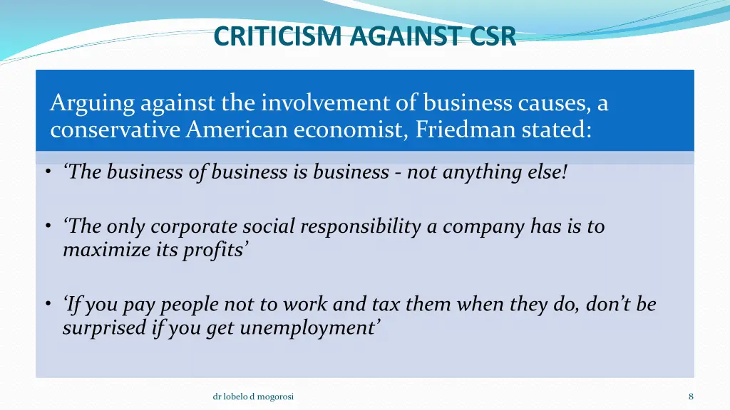 criticism against csr