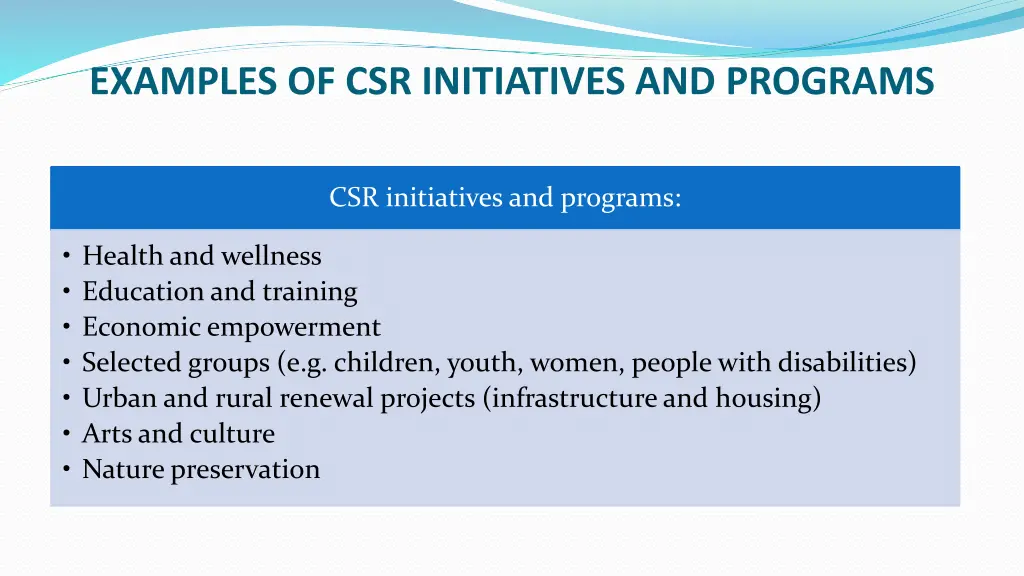 examples of csr initiatives and programs