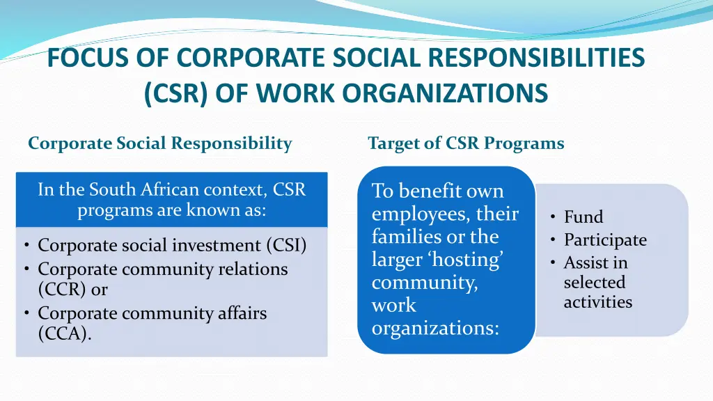 focus of corporate social responsibilities