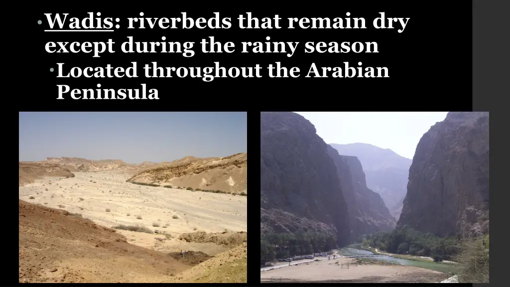 wadis riverbeds that remain dry except during