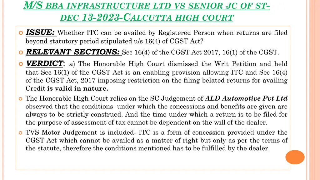 m s bba infrastructure ltd vs senior