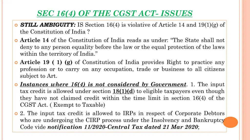 sec 16 4 of the cgst act issues