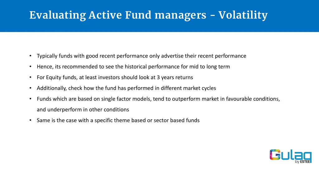 evaluating active fund managers volatility