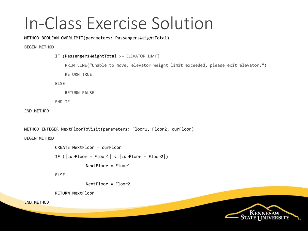 in class exercise solution method boolean