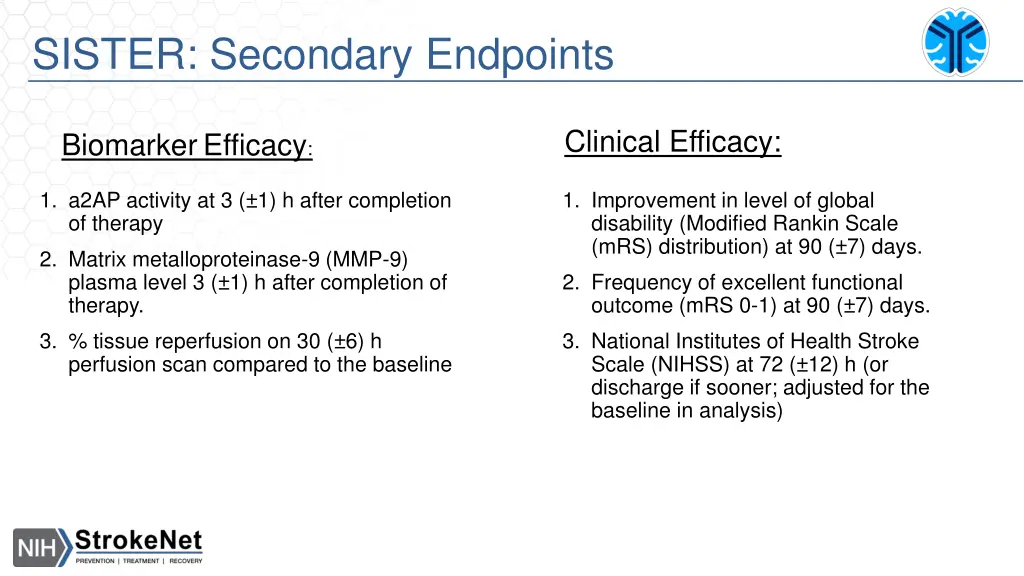 sister secondary endpoints