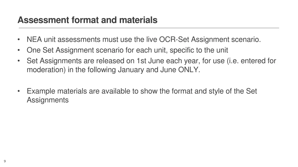 assessment format and materials