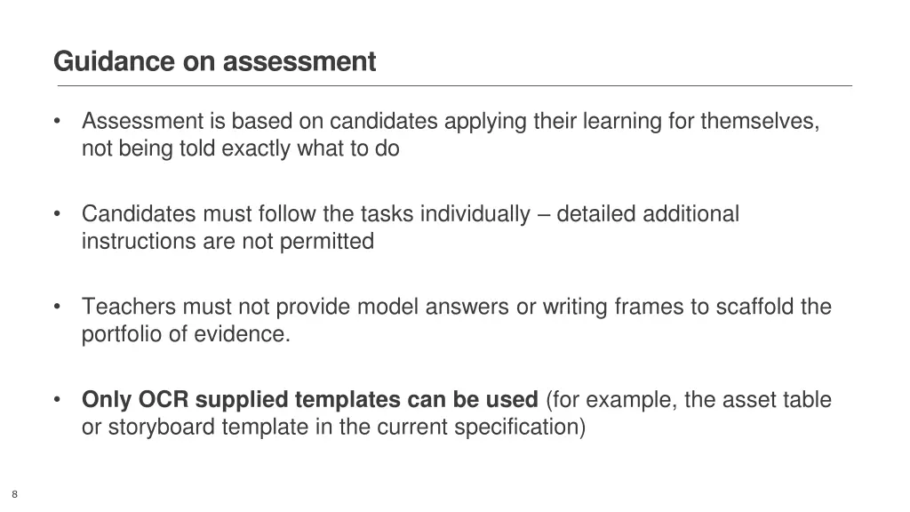 guidance on assessment