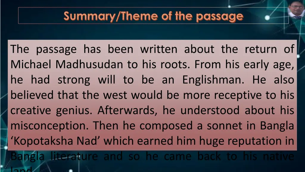 summary theme of the passage