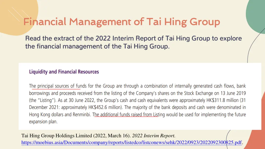 financial management of tai hing group financial