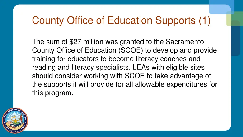 county office of education supports 1