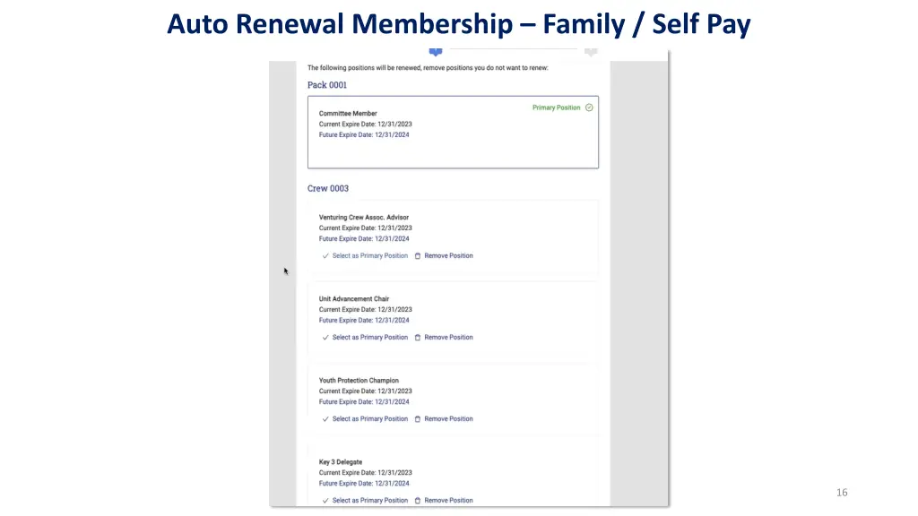 auto renewal membership family self pay 1