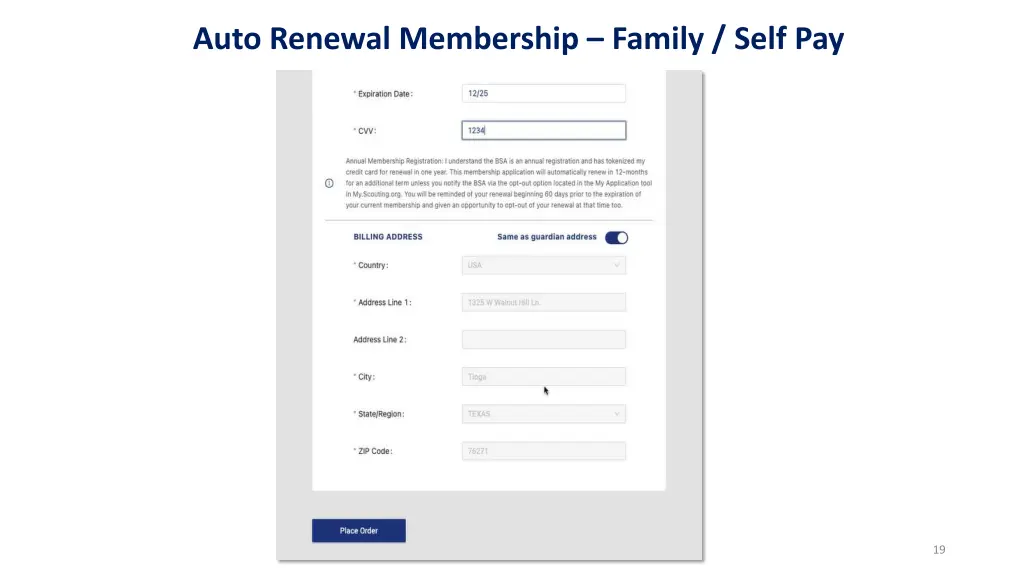 auto renewal membership family self pay 4