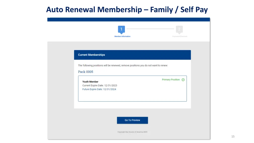 auto renewal membership family self pay