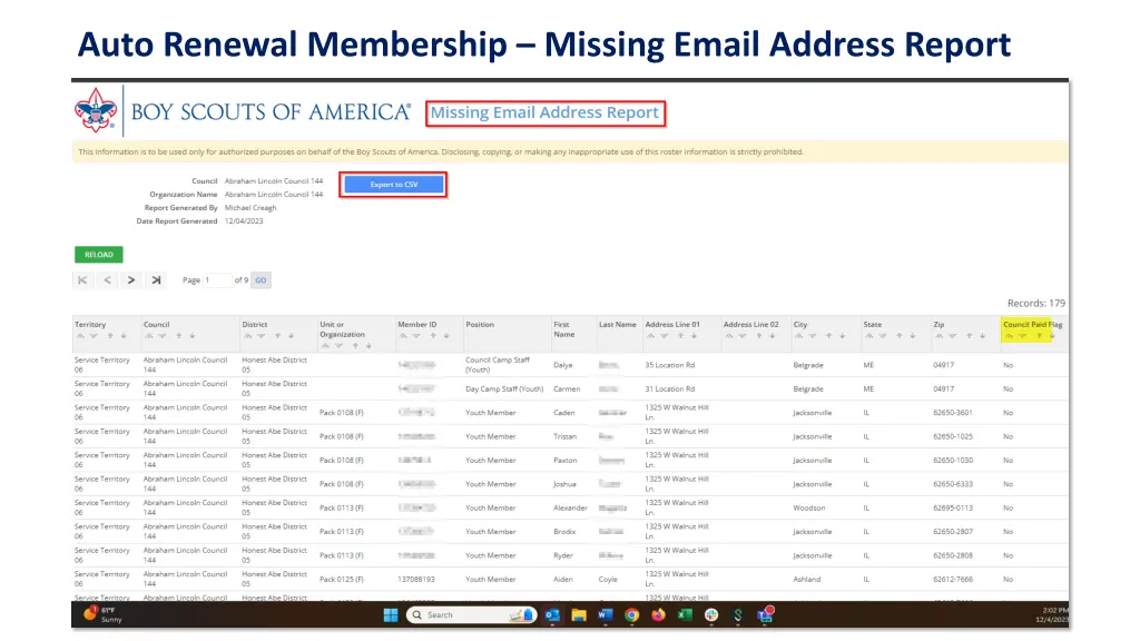 auto renewal membership missing email address