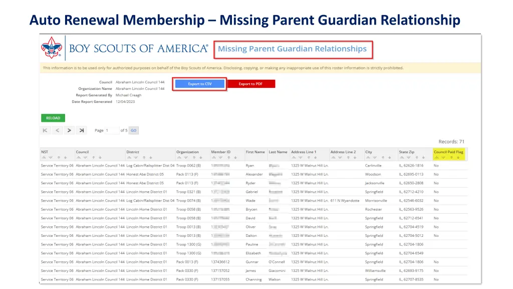 auto renewal membership missing parent guardian