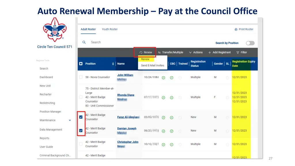 auto renewal membership pay at the council office