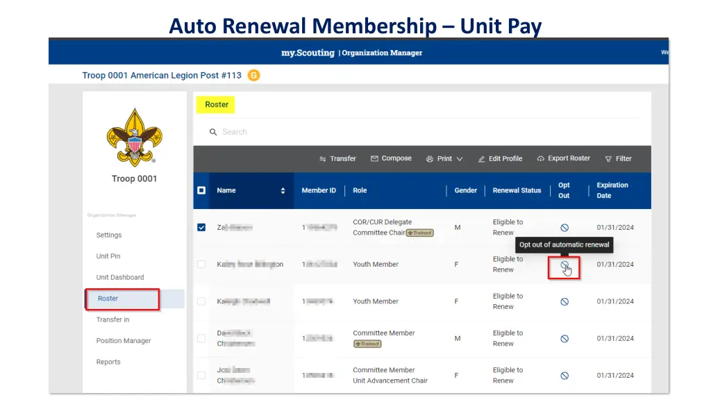 auto renewal membership unit pay 1