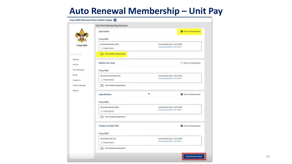 auto renewal membership unit pay 5