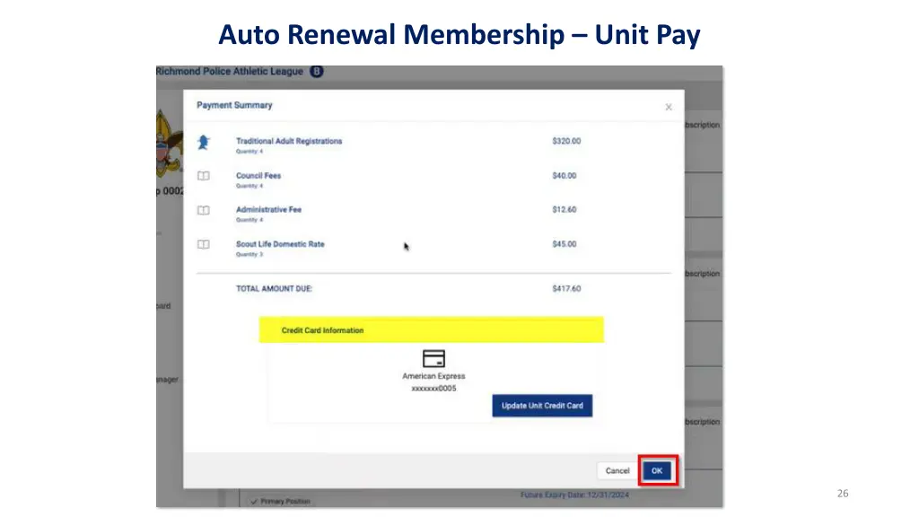 auto renewal membership unit pay 6