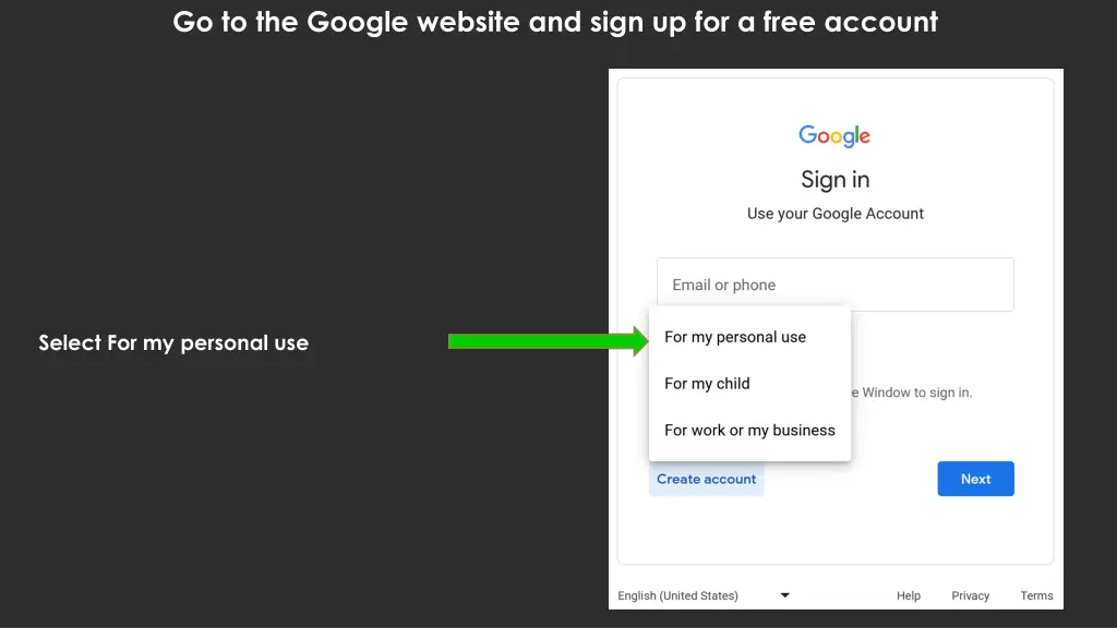 go to the google website and sign up for a free 2