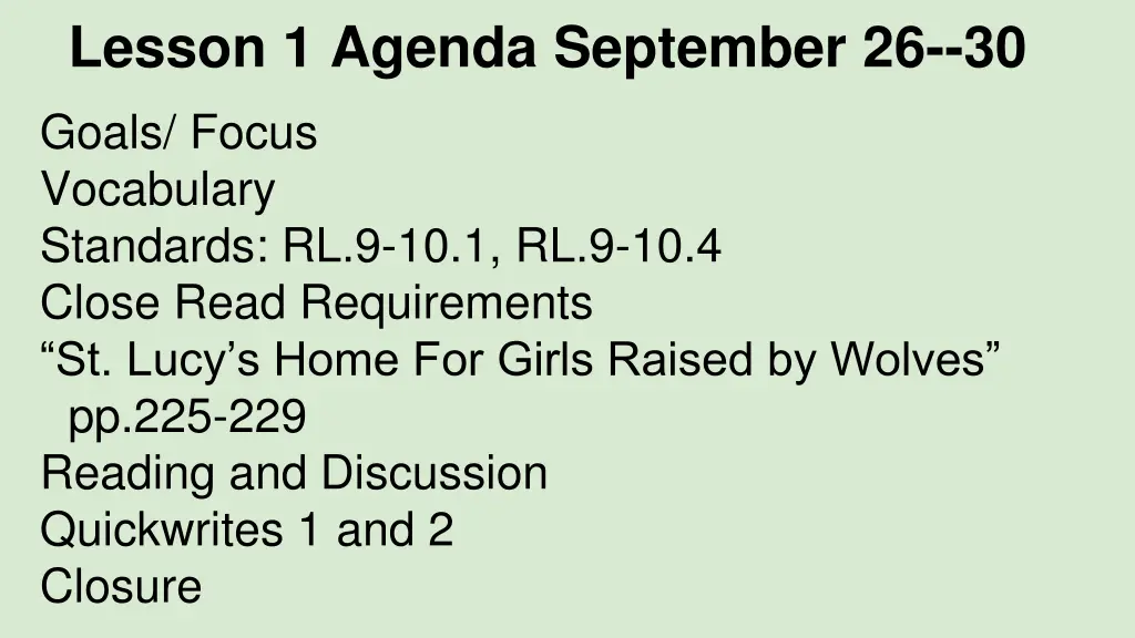 lesson 1 agenda september 26 30 goals focus