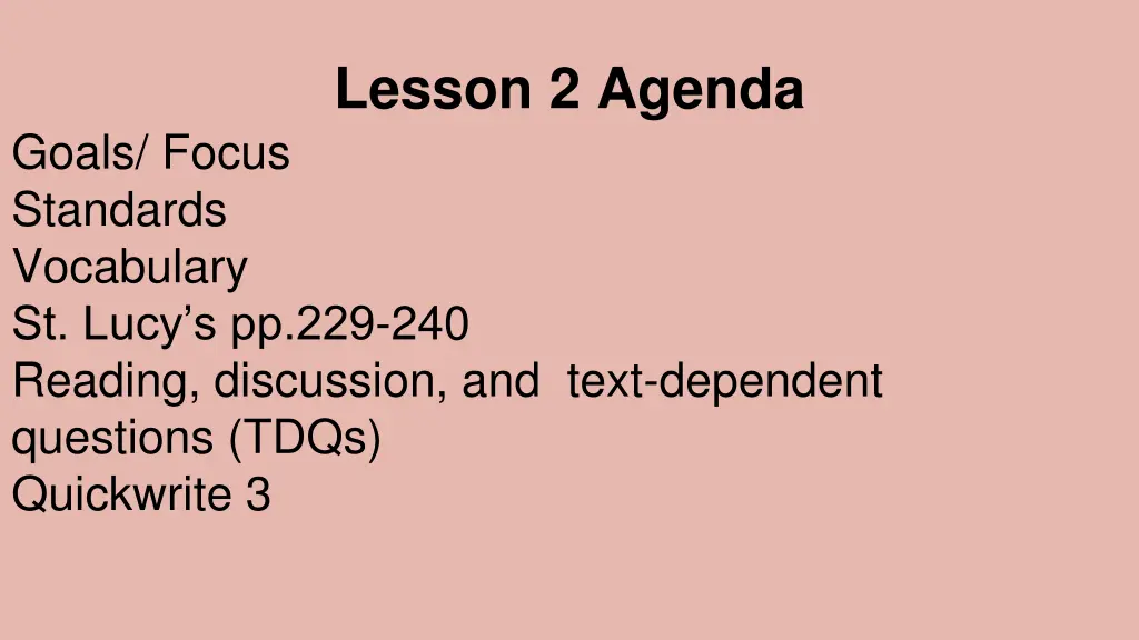 lesson 2 agenda