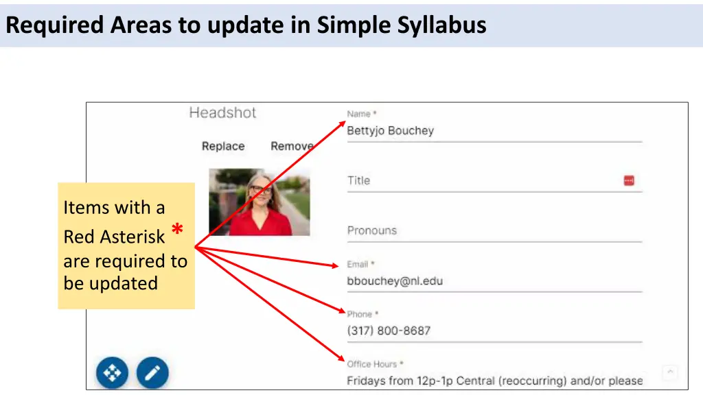 required areas to update in simple syllabus