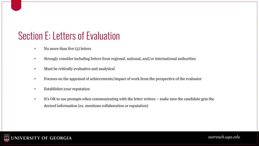 section e letters of evaluation