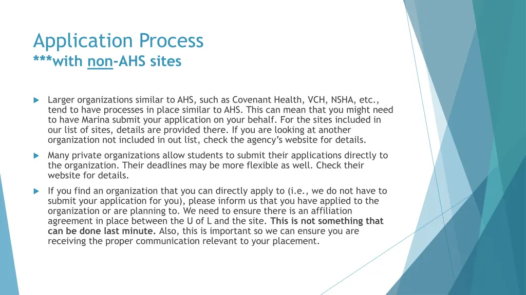 application process with non ahs sites