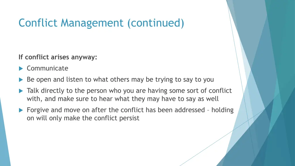 conflict management continued