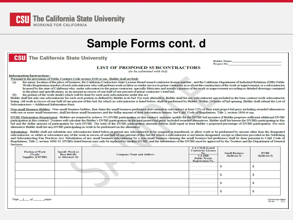 sample forms cont d