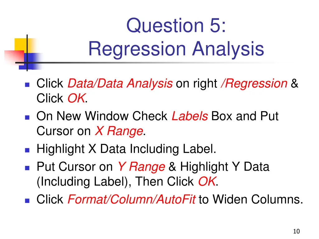 question 5 regression analysis