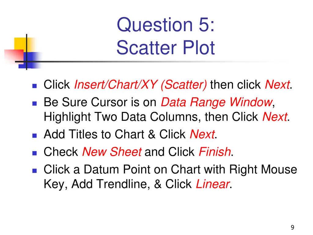 question 5 scatter plot