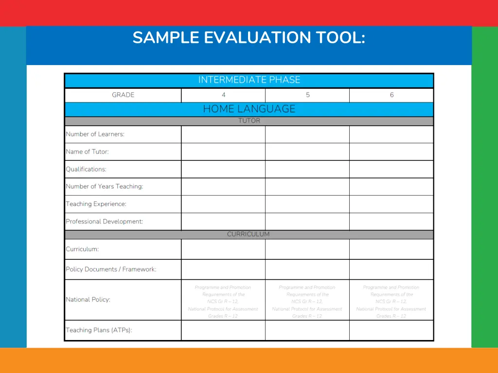 sample evaluation tool