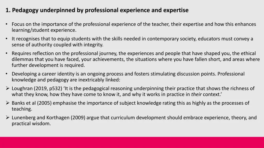 1 pedagogy underpinned by professional experience